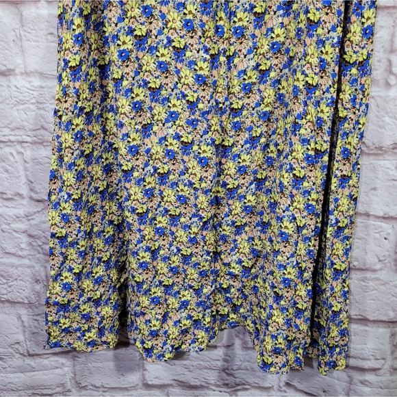 Zara Blue & Yellow Mini Daisy Button Front Slit Maxi Skirt - Picture 9 of 12
